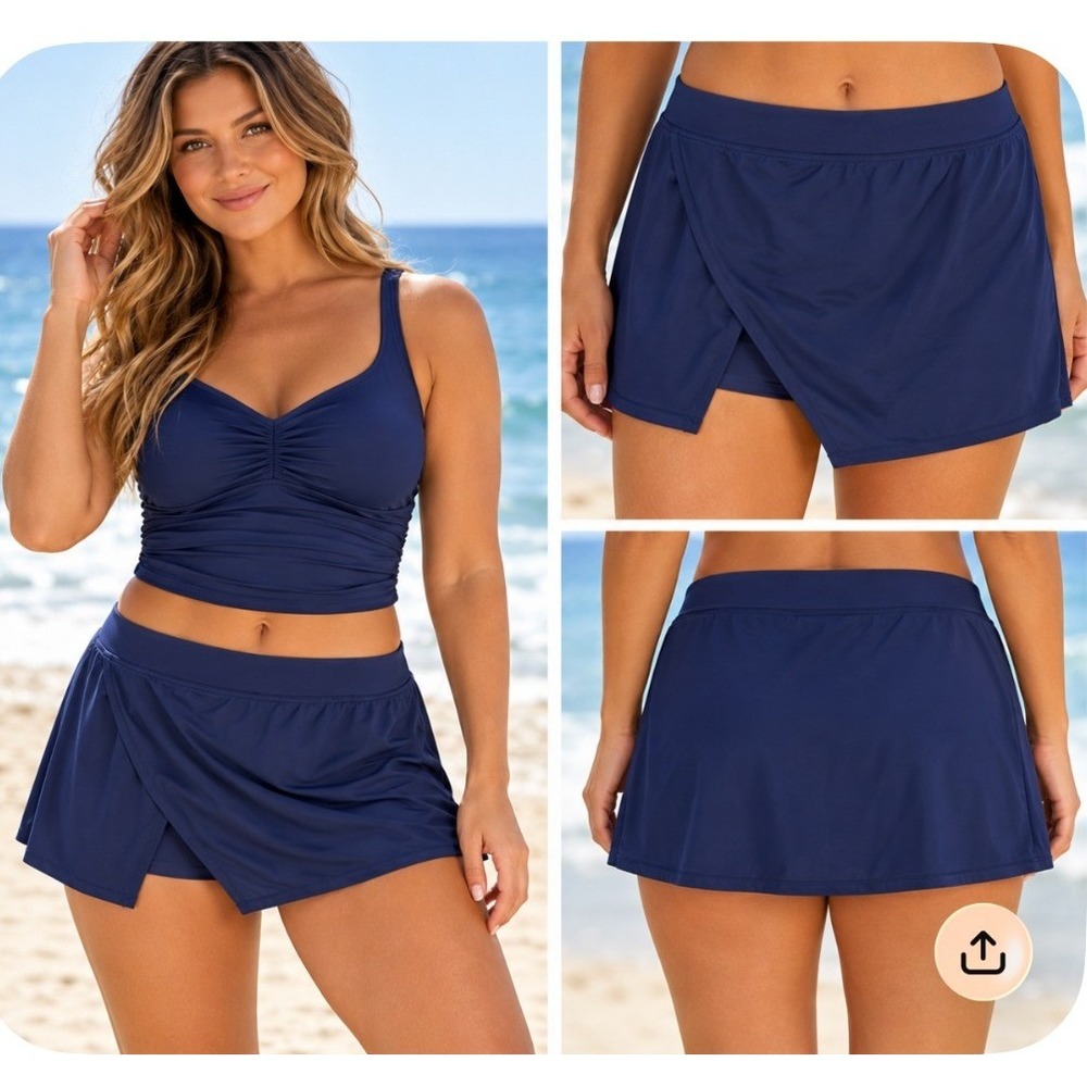 Shade & Shore Swim Skort 1X Navy Blue Wrap Built-in Boy Brief Beach Resort NWT